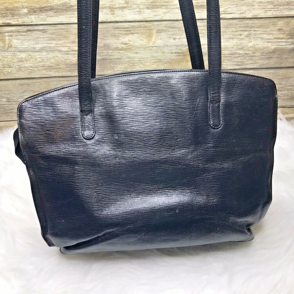 Vntg HCL Black Genuine Embossed Leather Tote Bag